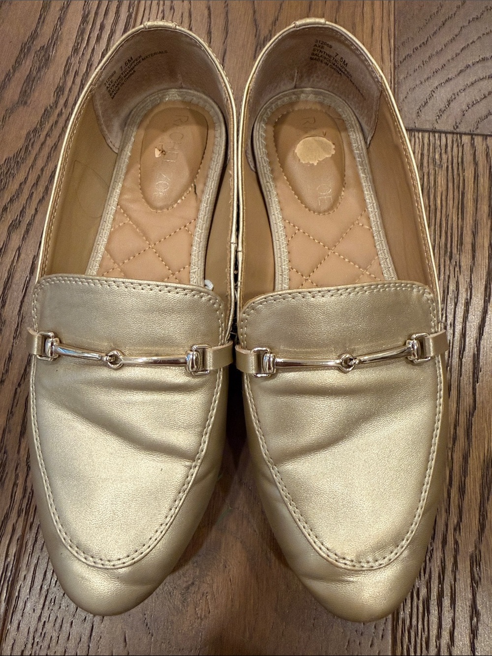Rachel Zoe Gold Metallic Loafers with Silver Bit